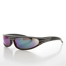 Black Futuristic Wrap Around Sporty 80s Vintage Sunglass - Gizmo