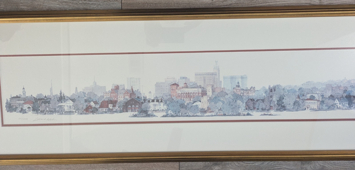 LEONARD WEBER TOWNSCAPE WHITE PLAINS NEW YORK FRAMED PRINT 517