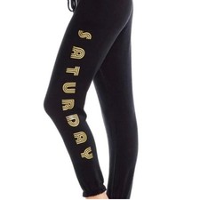 Chaser Saturday Graphic Jogger Sweatpants Black Gold Logo Drawstring NWT S
