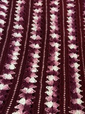 Handmade Crochet Afghan Burgundy Pink White Blanket 53 X 41