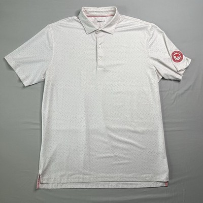 Johnnie-O Polo Shirt Men Large White Pink AOP Golf Performance Stretch