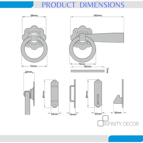 Quality Metal Ring Gate Latch Set Large Black Door Garden Catch - Picture 3 of 5