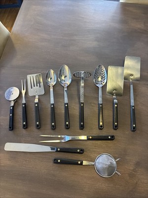 Vintage Ecko 12 pcs Vanadium Stainless Steel Utensil Set Black Handles EUC
