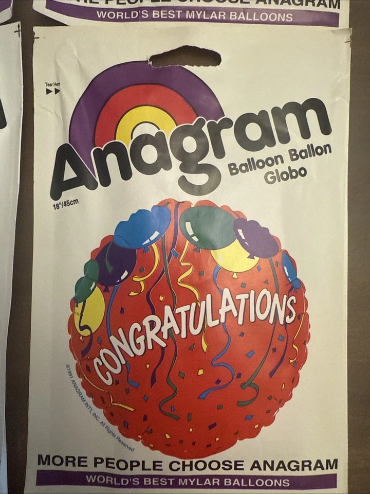 6 Vintage Anagram Mylar 18” Balloons- Congratulations, Anniversary & Birthday, A - Image 4 of 4