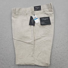 Perry Ellis Portfolio Mens 36x30 Modern Fit Dress Pants Natural Linen Blend