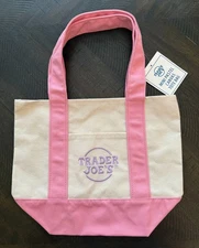 TRADER JOE'S MINI PASTEL CANVAS TOTE BAG - Delicate Pink Limited (New With Tag)