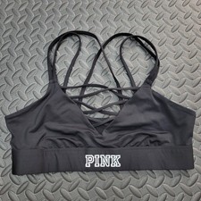 Victoria  s Secret PINK Ultimate Sports Bra Medium Black Strappy Athletic Gym