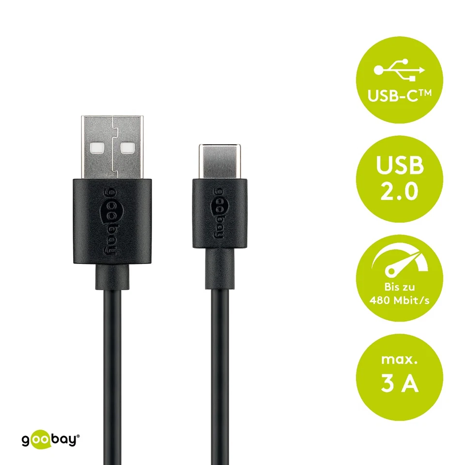 Goobay 59122 Cavo USB C di Ricarica E Sincronizzazione USB A > USB C Nero 2m - Immagine 2 di 4