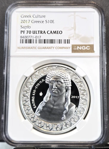 2017 GREECE SILVER 10 EURO POET SAPFO NGC PF 70 ULTRA CAMEO RARE LOW MINTAGE