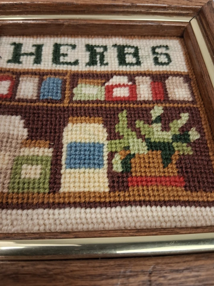 复古针绣草药框架墙艺术 | Cottagecore 厨房装饰 6x6 — 第 2/4 张图片