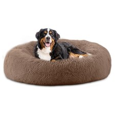 46in Calming Donut Dog Bed for Large Dogs Plush AntiAnxiety Washable Brown