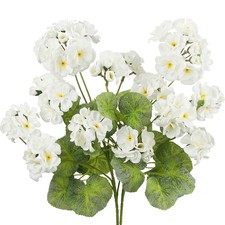 2 Pcs Artificial Geraniums for Outdoors Faux Silk White Geraniums Realistic