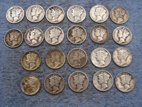 22 SILVER MERCURY DIMES WITH DATES AND PROBLEMS lot 47