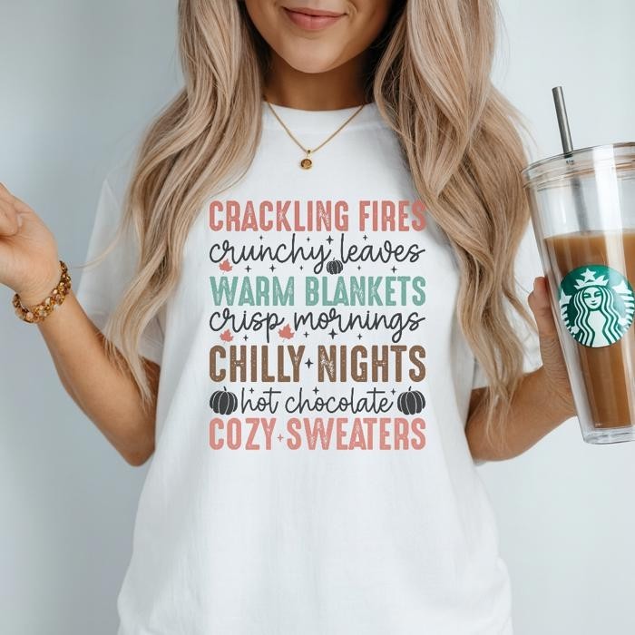 Fall Sayings Crackling Fires Graphic Tee – Cozy Autumn Quotes Shirt with Pumpkin
