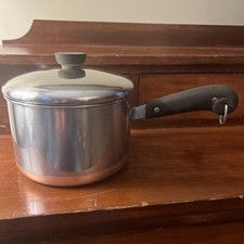 Vintage Pre-68 Revere Ware 3 Qt Saucepan Stainless Thick Copper Bottom w Lid