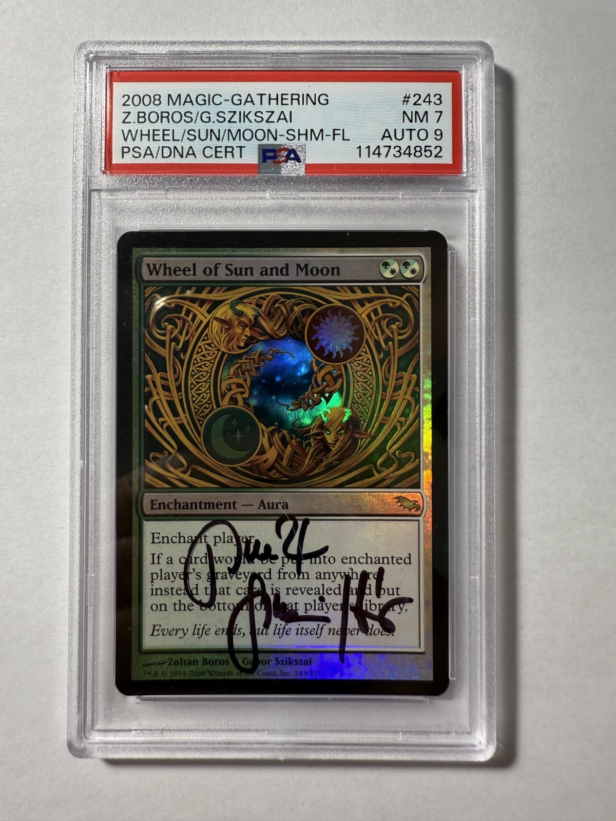 MTG Wheel of Sun and Moon Autographed Foil Shadowmoor PSA 7 NM Card PSA 9 Auto view 2