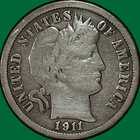 1911 Barber Dime Fine F Coin, Cleaning #33915
