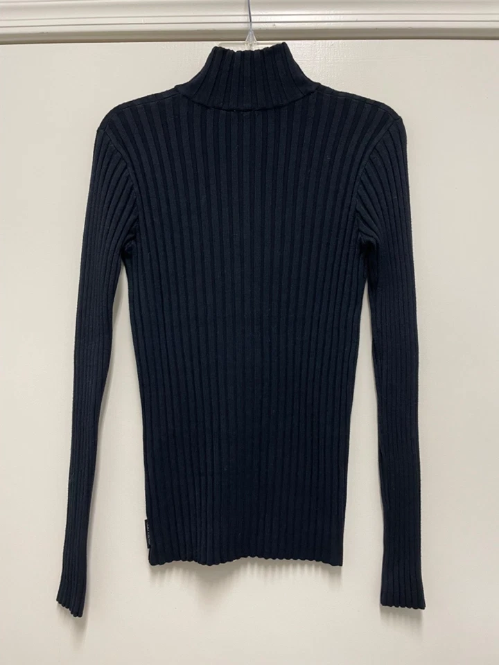 Top de Colección Obermeyer - Rayón Negro/Spandex Acanalado Tejido Cuello Simulado 1/2 Cremallera, Mediano Foto 2 de 4