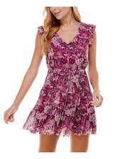 CITY STUDIO Womens Short Dress Purple Tie Front Mesh Juniors XXS