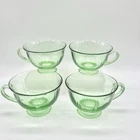 Vintage Uranium Green Depression Glass Coffee Tea Cup Set of 4 Read
