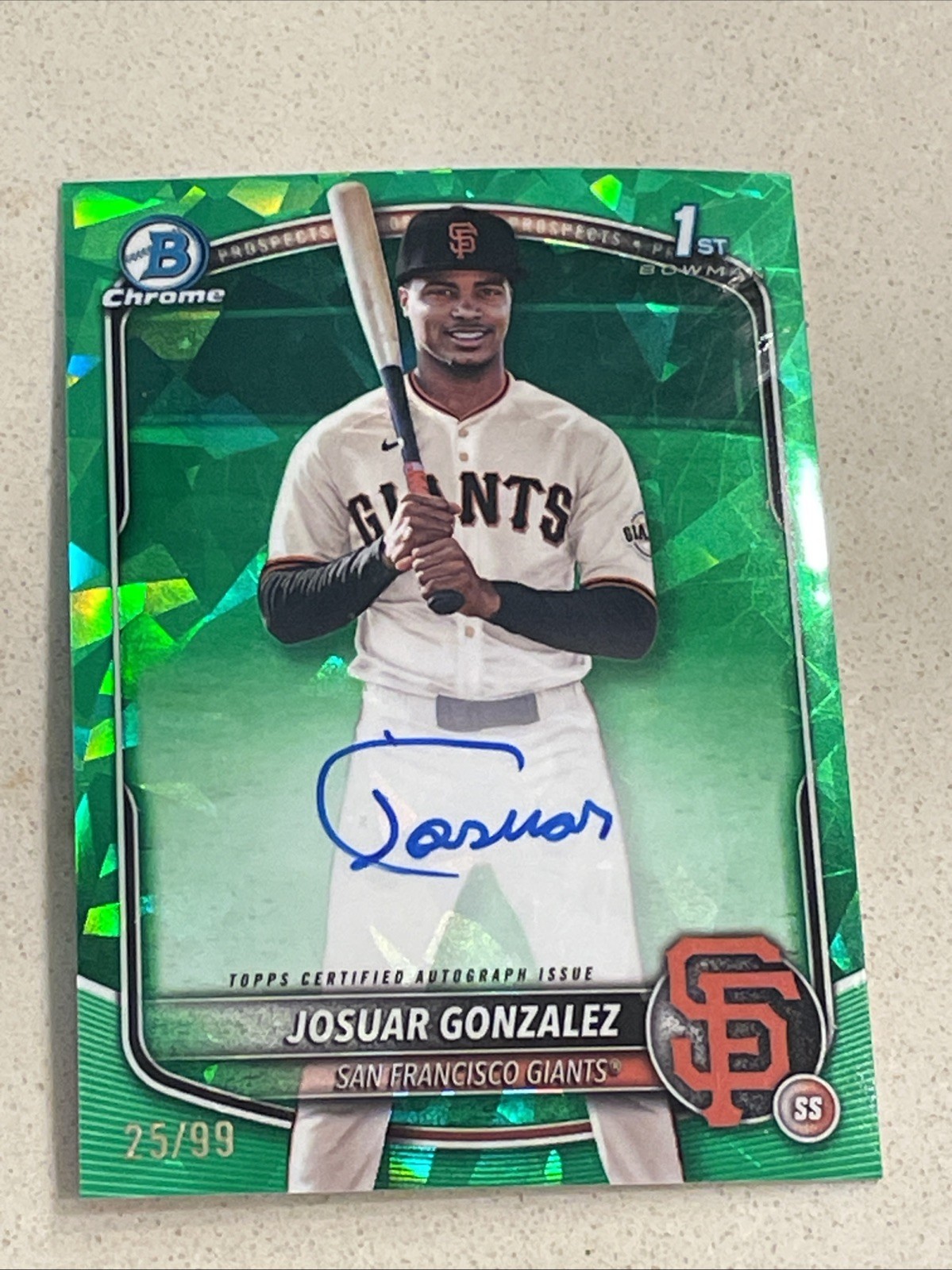 2025 Bowman Chrome Sapphire Josuar Gonzalez AUTO GREEN Sapphire #/99 SF Giants