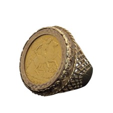 Gold Ring Half Sovereign Edward VII Coin Mount Size L 9.71g Offers Welcome