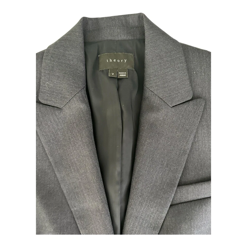 Jaqueta Blazer Theory Feminina Gabe B Mescla de Lã Um Botão Tamanho 2 Preta Fabricada nos EUA - Imagem 4 de 4