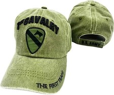 ARMY 1ST CAVALRY DIV WASHED STYLE RELAXED FIT EMBROIDERED OLIVE GREEN HAT CAP