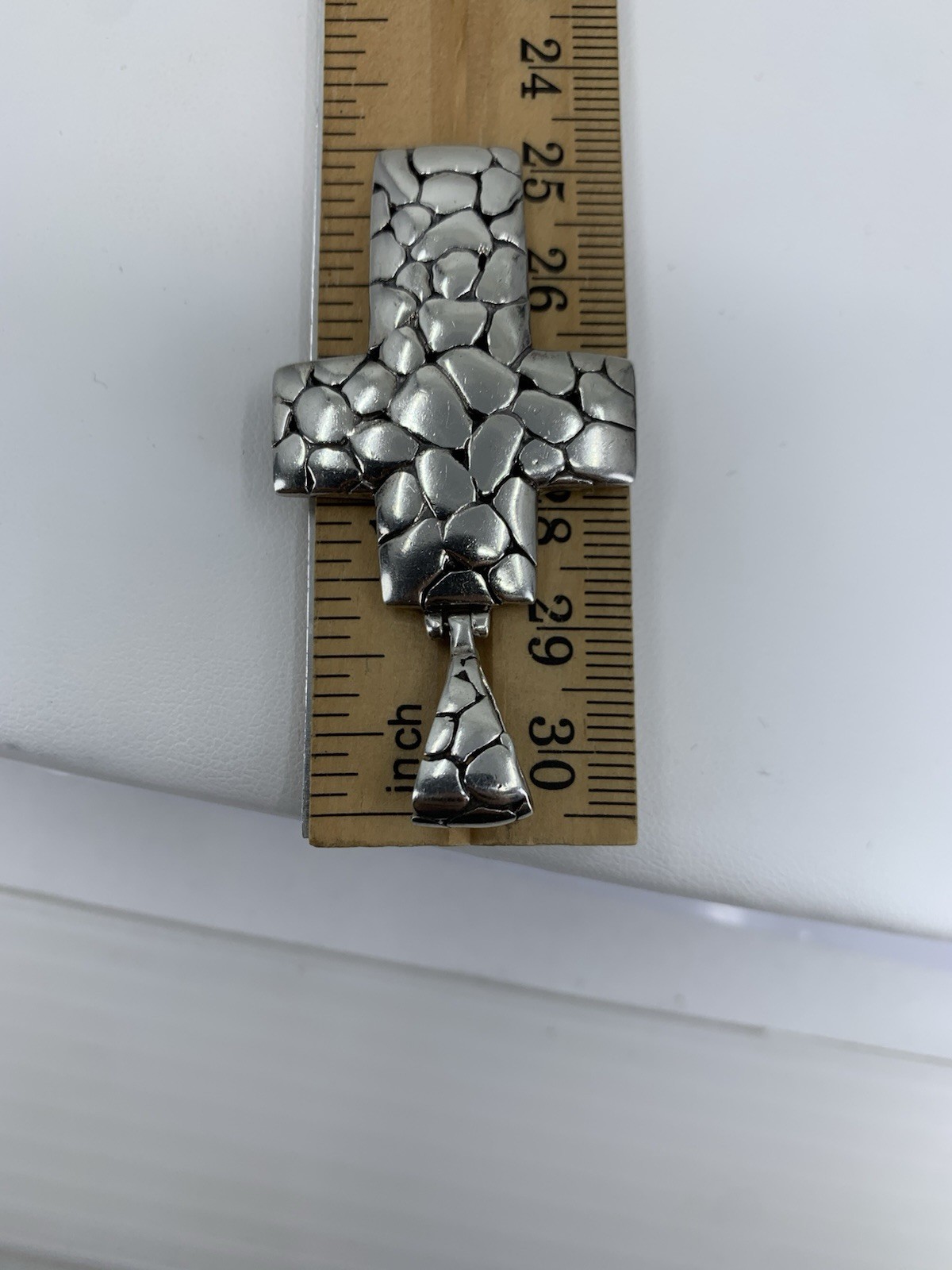 Sterling Silver Medium Pebble Pattern Cross Penda… - image 7