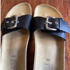 Tuscany by Easy Street Black Buckle Cork Wedge Slide Sandals Made in Italy 7.5M