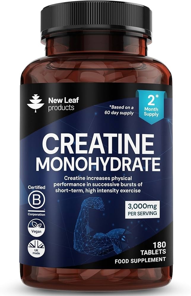 Creatine Monohydrate 180 Tablets 3000mg, Vegan Muscle Growth Exercise Workout