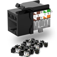 Keystone Jack Cat6 Slim 25 Pack 90 Degree RJ45 Punch Down Black Wall Plate