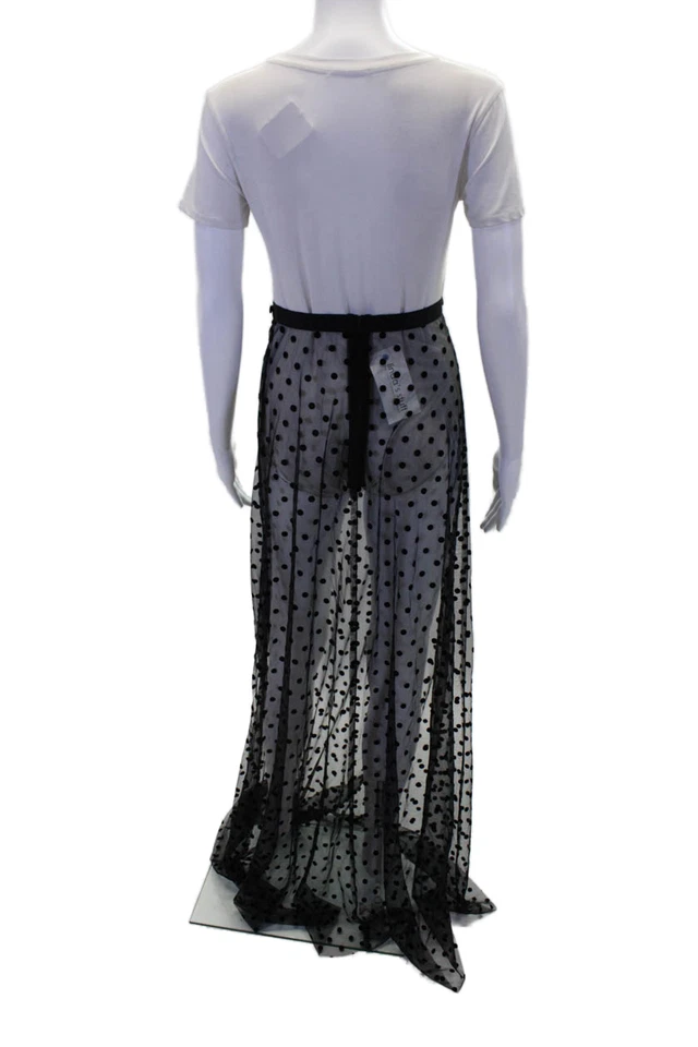 设计师女式天鹅绒圆点印花纽扣口音全裙黑色 XS 码 — 第 3/4 张图片