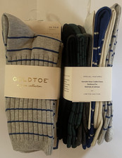 GoldToe 6 PAIR Women DESIGNER Crew Socks Size 6-9 Casual Ribbed Striped NWT