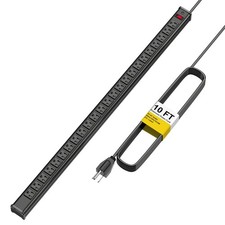 24 Outlet Long Power Strip, Heavy Duty Metal Power Strip with 10 ft Long Exte...