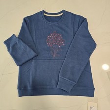 Blue Long-Sleeved Embroidered Floral Crewneck Sweatshirt Size M