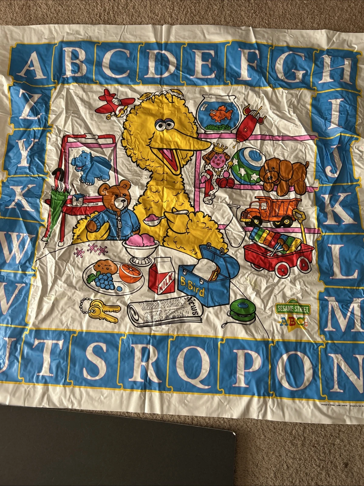 Vintage Sesame Street Alphabet Baby Vinyl Floor Play Mat Big Bird ABC