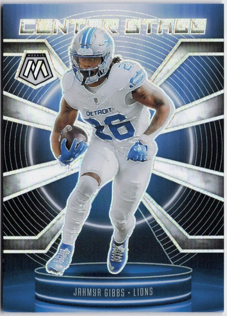 2025 Panini Mosaic #29 Jahmyr Gibbs Center Stage Mosaic Silver