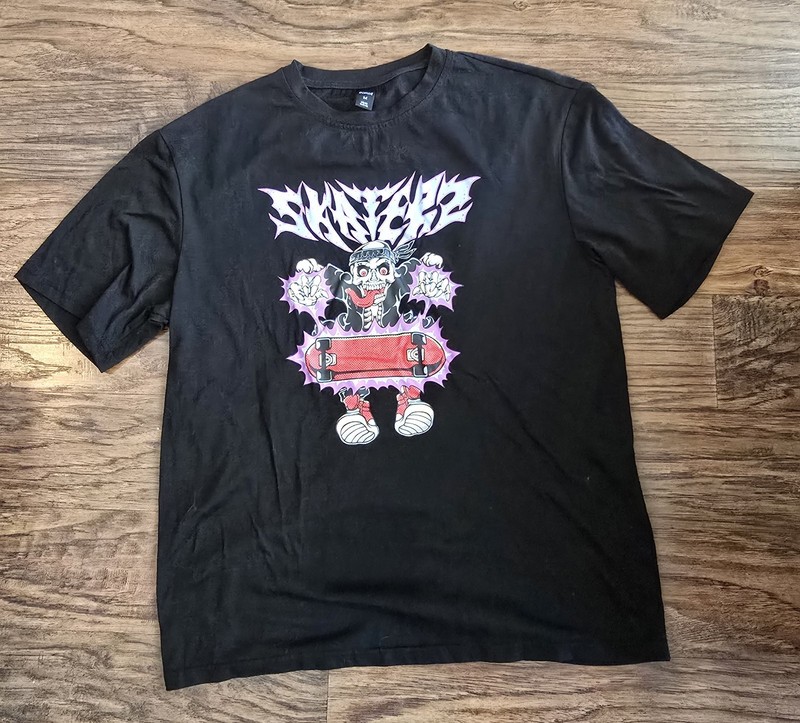 Romwe Mens Black Crew Neck Short Sleeve Graphic T-Shirt Sz M