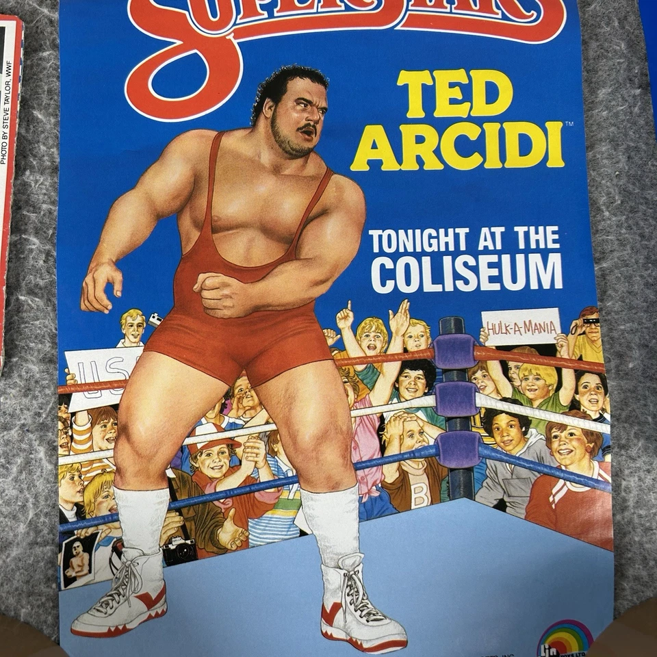 LJN Wrestling Superstars Ted Arcidi Poster 1986 Titan Sports W/ Card WWF WWE - Image 3 of 4