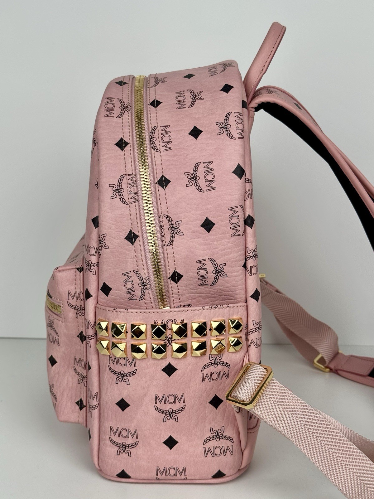 MCM Stark Side Stud Small Backpack Pink Visetos M… - image 3