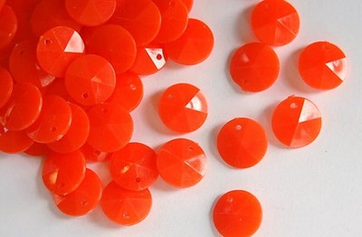 Vintage Faceted Orange Round Disk Charms Drops 12mm (15) chr026H
