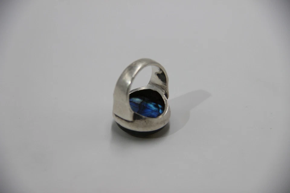 MAGNIFIQUE IMPOSANTE BAGUE LABRADORITE ET ARGENT 925!!! - Photo 4/4