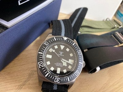 Tandorio Auto Winding Watch 200m Titanium Case Black Dial with Strap