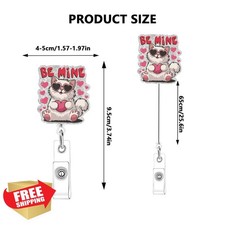 Cute Cat Nurse Badge Reel Holder Pink Heart Alligator Clip