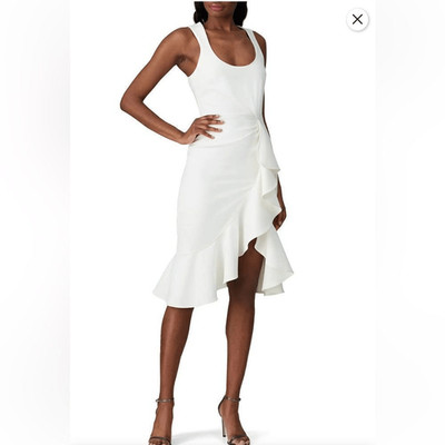 New Cinq A Sept Ruffle Angela MIDI Dress White Size 6