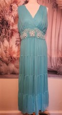 Pomodoro Blue Maxi Dress UK 16 – Beaded Waist, Sleeveless Boho Evening Gown
