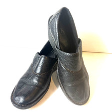 BOC Born Concept Womens Size 10 M Black Tooled Leather Slip On Wedge Clogs Shoes