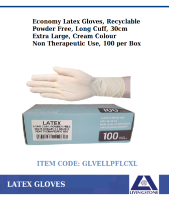 Economy Latex Gloves Disposable Powder Free Long Cuff 30cm XL