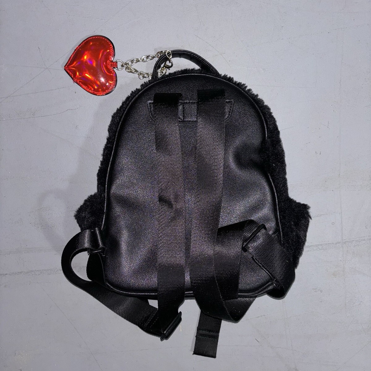 Juicy Couture Mini Backpack Furry Black Faux Fur With Red  display picture 3
